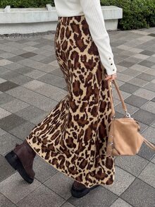 FRIFUL 女款豹紋休閒 1920 年代復古日常正式度假針織裙 棕色秋季 - 棕色 - 查看 2
