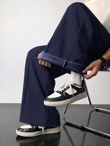 SHEIN 青少年男孩休閒長褲，海軍藍運動長褲，開學季極簡百搭 Y2K 下身褲，SS26 運動與休閒外出穿搭 - 藏蓝色 - 查看 3