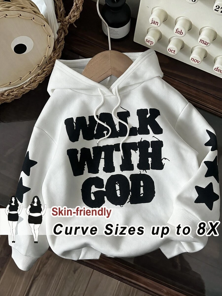 SHEIN CURVE+ Plus Size Women's Letter Print Casual Everyday Sweatshirt - Multicolor - View 1