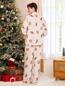CoupledUp Men's Christmas Theme Gingerbread Man & Candy Cane Print Casual Polka Dot Loungewear Set - Multicolor - View 2