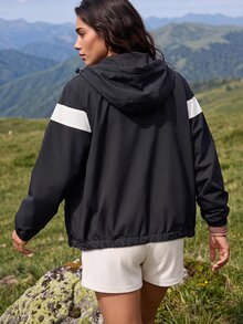 Exploreva Women's Colorblock Long Sleeve Zip-Up Loose Fit Sports Jacket - Black - View 2