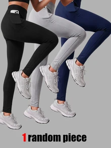SHEIN 女款時尚極簡端莊寬鬆白黑配色修身緊身褲，百搭休閒校園外出穿搭，適合春夏秋季健身房 - 黑色 - 查看 8