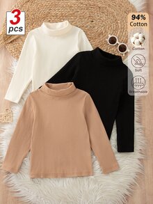 SHEIN 女童高領打底上衣，柔軟舒適針織面料，保暖護頸，可作為內搭或外穿，適合秋冬日常戶外出遊 - 彩色 - 查看 2