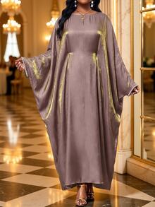 Fleurora Plus Size Elegant Luxury Faux Pearl Decor Dress - Dusty Pink - View 3