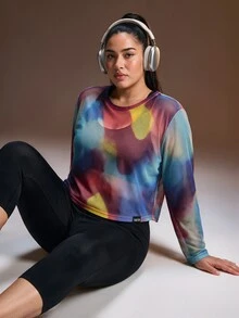 Powerista Women's Plus Size Tie-Dye Casual Versatile Daily Travel Sports T-Shirt - Blue - View 1