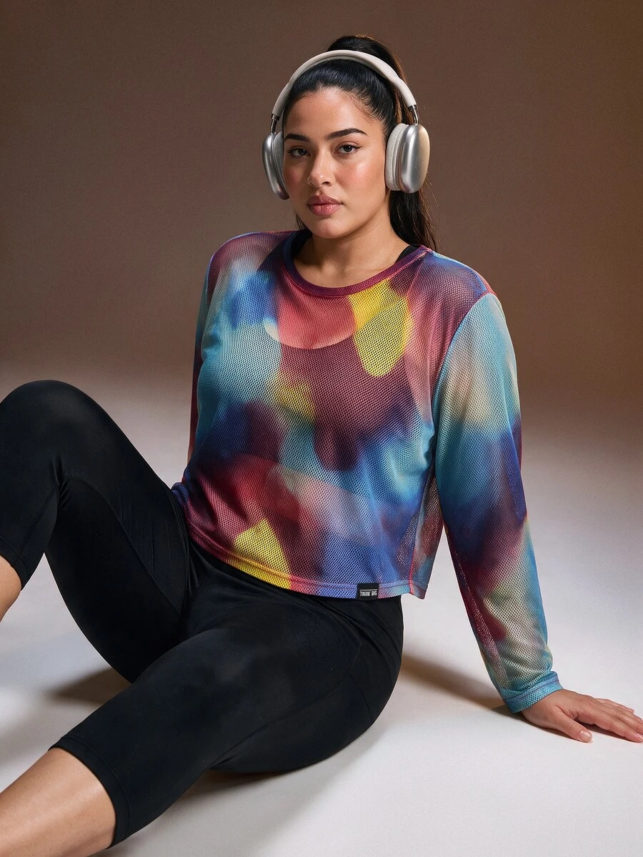 Powerista Women's Plus Size Tie-Dye Casual Versatile Daily Travel Sports T-Shirt - Blue - View 1