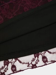 Sweetra Plus Size Women's Lace Patchwork Fashion Versatile Mermaid Skirt - Burgundy - View 6