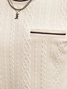 Manfinity Homme Herr T-shirt med geometriskt mönster, rund hals och kort ärm, lämplig för dagligt bruk - Aprikos - Visa 6