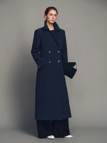 MOTF PREMIUM Large Lapel H-Line Overcoat, Autumn/Winter - Navy Blue - View 4