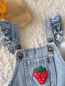 Cozy Pixies Infant (Girl) Denim Cute Sweet Playful Strawberry Pattern Ruffle Collar Denim Print Jumpsuit - Blue - View 3