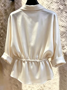 SHEIN New Women's Loose Casual Slimming Drawstring Long Sleeve Shirt - Apricot - View 2