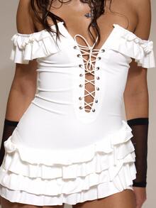 MUSERA White Ruffle Off Shoulder Jumpsuit Fall Winter Halloween Angel Going Out Lost Whispers - White - View 6