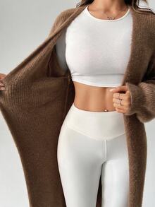 SHEIN PETITE 女款秋冬外出保暖開襟衫 - 駝色 - 查看 4
