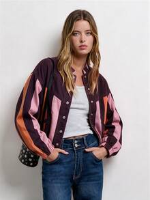 Nöista Denim Jacket With Print In Red And Pink Colors - Burgundy - View 4