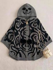 SHEIN CURVE+ Áo cardigan len có mũ tay dài cài nút đơn họa tiết vằn ngựa vằn Halloween cho nữ size lớn - Nhiều màu - Xem 7