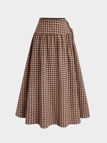 Sweetra Plus Size Women's Plaid Pleated Casual Versatile Skirt - Multicolor - View 4