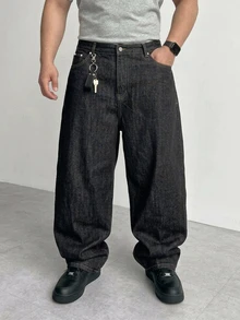 DAZY Spring/Autumn Black Washed Distressed Original Color Denim Jeans For Men, Plus Size - Black - View 1