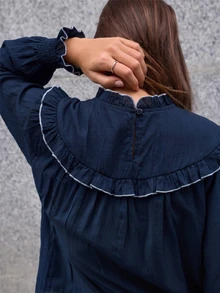 Nöista 女款花卉刺繡圖案休閒日常穿著襯衫 - 寶藍色 - 查看 7