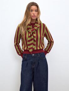 Nöista Vertical Stripes Round Neck Knit SWEATER - Khaki - View 3