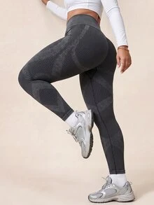 SHEIN Plus Size Women's High Waist Butt Lifting Sports Leggings - Black - View 7