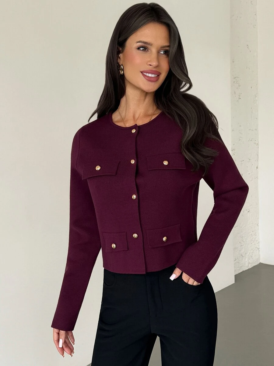 Firerie Women's Solid Color Casual Versatile Daily Wear Cardigan - Purple - View 1