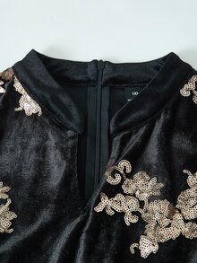 EastFlair Plus Size Women's Floral Print Pleated Casual Party Dress - Black - View 7