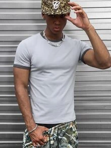 Major Grit Men's Contrast Trim Crew Neck Short Sleeve Pullover T-Shirt, Suitable For Daily Wear - Multicolor - View 3