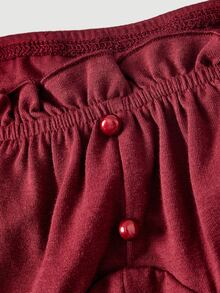 SHEIN MOD Women's Solid Color Pleated Casual Versatile Daily Travel T-Shirt - Burgundy - View 3
