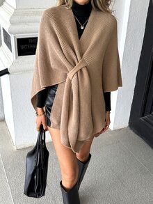 Pariaura Solid Color Elegant Versatile Slouchy Shawl Knit Top - Camel - View 5