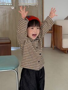 DAZY Baby Boy Collared Long Sleeve Plaid Design Loose Casual Top - Khaki - View 6