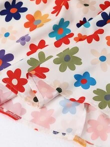 SHEIN 女童方領花瓣袖印花洋裝，背後蝴蝶結裝飾 - 紅色 - 查看 9