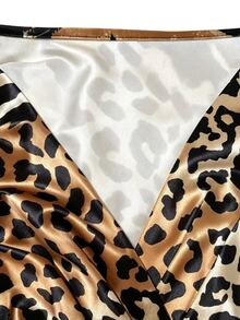 GlowEve CURVE Plus Size Animal Leopard Zebra Print Deep V-Neck Ruched Bodycon Midi Dress, Chiffon Cape Sleeve Evening Party Casual Dress Fall - Brown - View 4