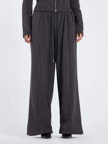 MUSERA Celana Jogger Abu-abu Pinggang Rendah dengan Detail Tali Serut, Pakaian Kasual Wanita Musim Gugur dan Musim Dingin - Grey - View 2