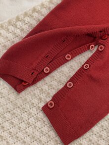 SHEIN Baby Girl Ruffled Stand Collar Casual Sweater Jumpsuit - Red - View 8