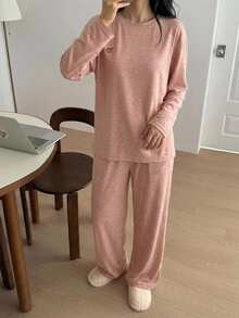 DAZY Women's Heart Pattern Long Sleeve Top And Pants Casual Daily Home Sleepwear Set - Pink - View 6
