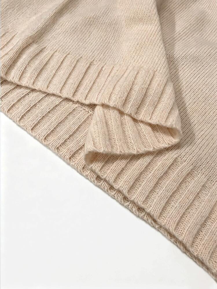 SHEIN Women's Versatile Ribbed Patchwork Cuff Pullover Sweater - Beige - View 6