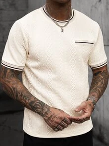 Manfinity Homme Herr T-shirt med geometriskt mönster, rund hals och kort ärm, lämplig för dagligt bruk - Aprikos - Visa 7