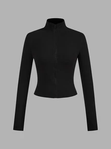 SHEIN EZwear 3件裝休閒極簡風黑色、灰色、白色針織拉鍊長袖女款T恤，適合秋冬穿著 - 彩色 - 查看 7