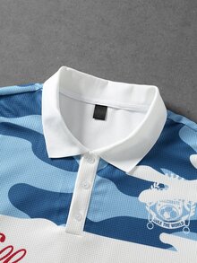 ROMWE MEN 男士華夫格面料迷彩條紋寬鬆版型 Polo 衫 - 彩色 - 查看 2