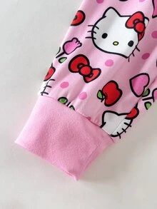 HELLO KITTY AND FRIENDS | SHEIN Set Piyama Rumahan Kasual Sehari-hari untuk Anak Perempuan, Atasan Lengan Panjang dan Celana Motif Kartun - Berwarna merah muda - View 6