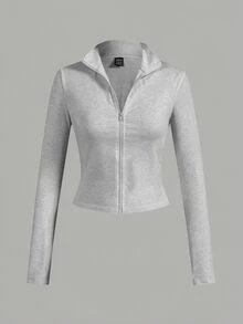 SHEIN EZwear 3件裝休閒極簡風黑色、灰色、白色針織拉鍊長袖女款T恤，適合秋冬穿著 - 彩色 - 查看 11