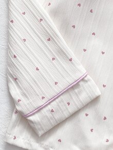 Girls' Elegant Beautiful White & Pink Heart Pattern Casual Comfortable Long Sleeve Pants 2 Pieces Loungewear Set - White - View 5