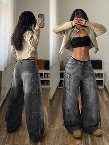 StreetHx Women's Casual Daily Utility Denim Jeans With Pockets And Buttons - Black - View 1
