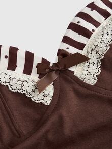 ROMWE Y2K Piano Key Print Brown Vintage Sweetheart Polka Dot 2 In 1 Women's Tank Top - Brown - View 4