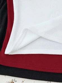 SHEIN Tween女孩秋冬新款休閒極簡舒適針織抓絨素色方領長袖T恤 3件/套 - 彩色 - 查看 6