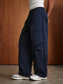 TOKVUE Men's Solid Color Casual Versatile Daily Wear Long Pants - Navy Blue - View 3