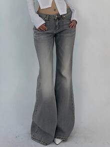 DAZY Women's Minimalist Low Waist Zipper Fly Flare Jeans Suitable For Daily Wear - Grey - View 2