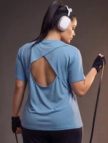 Powerista تي شيرت رياضي أزرق بدون ظهر بمقاس كبير للنساء - الأزرق - مشاهدة 2