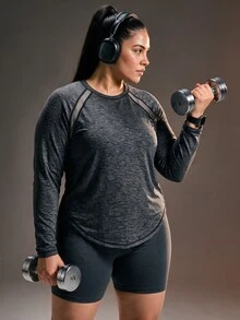 Powerista تي شيرت نسائي مقاس كبير بتصميم ألوان متباينة كاجوال للاستخدام اليومي والسفر والرياضة - رمادي غامق - مشاهدة 5