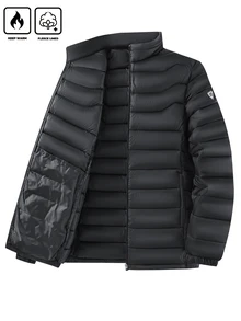 Coreblaze Men's Winter Ribbed Stand Collar Padded Coat, Thickened Cotton Padded Cardigan Jacket - Black - View 2